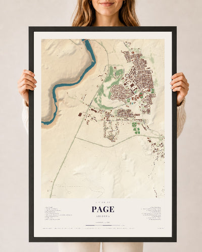 Page, Arizona map print, 24" x 36", W/ Black Ayous Wood Frame