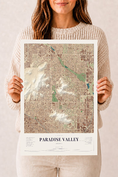 Paradise Valley, Arizona map print, 12" x 18", Archival Matte Print