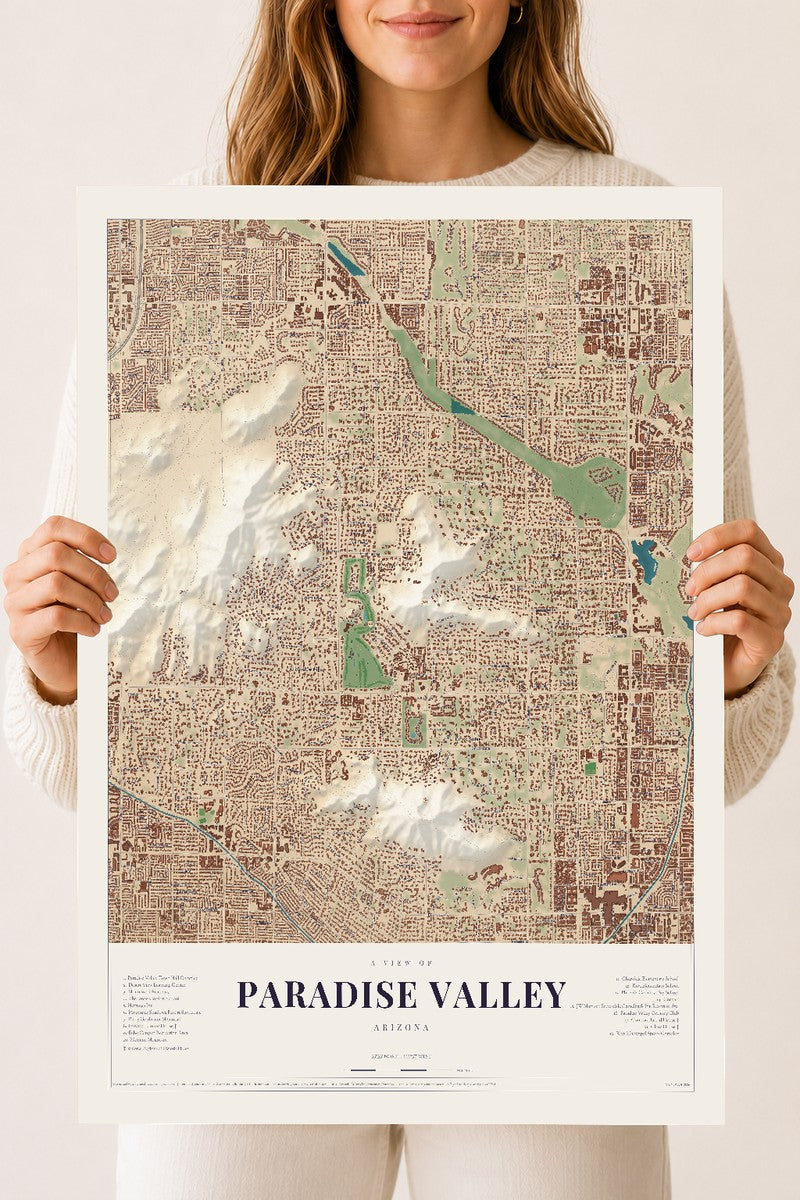 Paradise Valley, Arizona map print, 18" x 24", Archival Matte Print