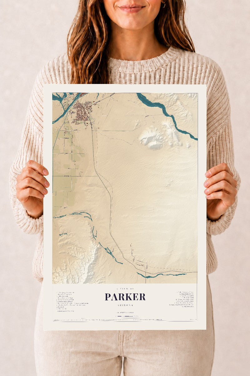 Parker, Arizona map print, 12" x 18", Archival Matte Print