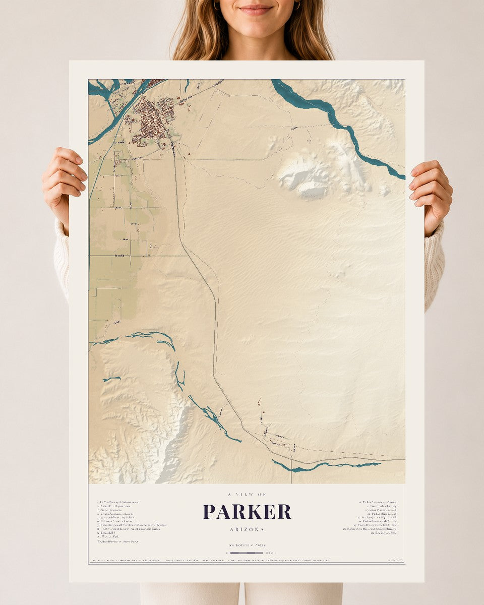 Parker, Arizona map print, 24" x 36", Archival Matte Print