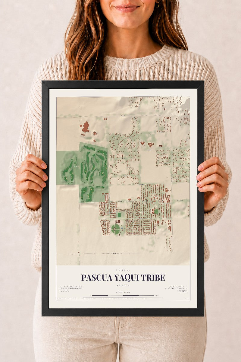 Pascua Yaqui Tribe, Arizona map print, 12" x 18", W/ Black Ayous Wood Frame