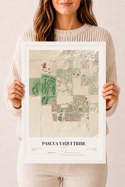 Pascua Yaqui Tribe, Arizona map print, 12" x 18", W/ White Ayous Wood Frame