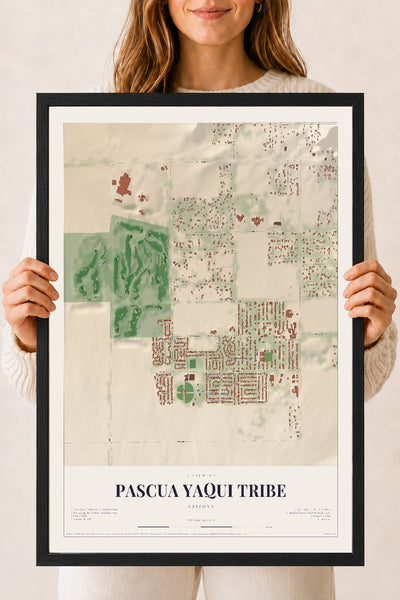 Pascua Yaqui Tribe, Arizona map print, 18" x 24", W/ Black Ayous Wood Frame