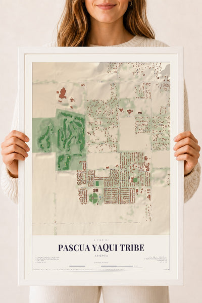 Pascua Yaqui Tribe, Arizona map print, 18" x 24", W/ White Ayous Wood Frame