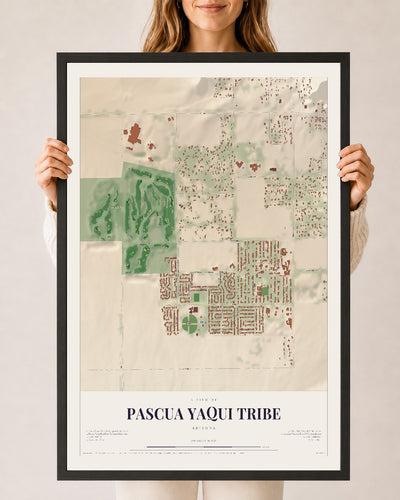 Pascua Yaqui Tribe, Arizona map print, 24" x 36", W/ Black Ayous Wood Frame