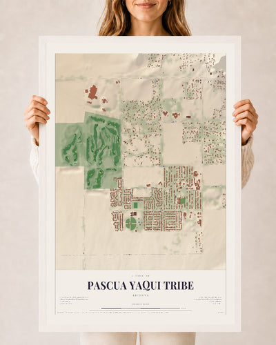 Pascua Yaqui Tribe, Arizona map print, 24" x 36", W/ White Ayous Wood Frame