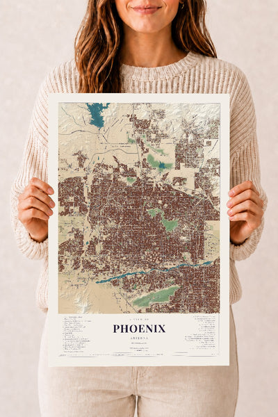 Phoenix, Arizona map print, 12" x 18", Archival Matte Print