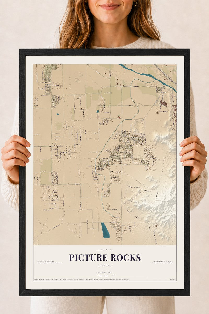 Picture Rocks, Arizona map print, 18" x 24", W/ Black Ayous Wood Frame