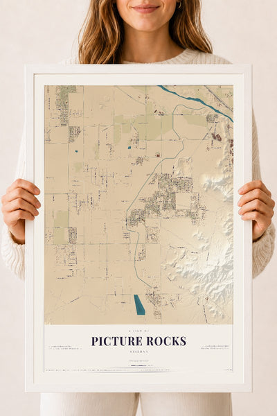 Picture Rocks, Arizona map print, 18" x 24", W/ White Ayous Wood Frame