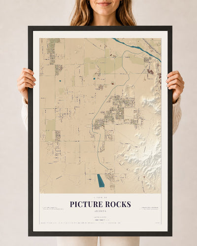 Picture Rocks, Arizona map print, 24" x 36", W/ Black Ayous Wood Frame