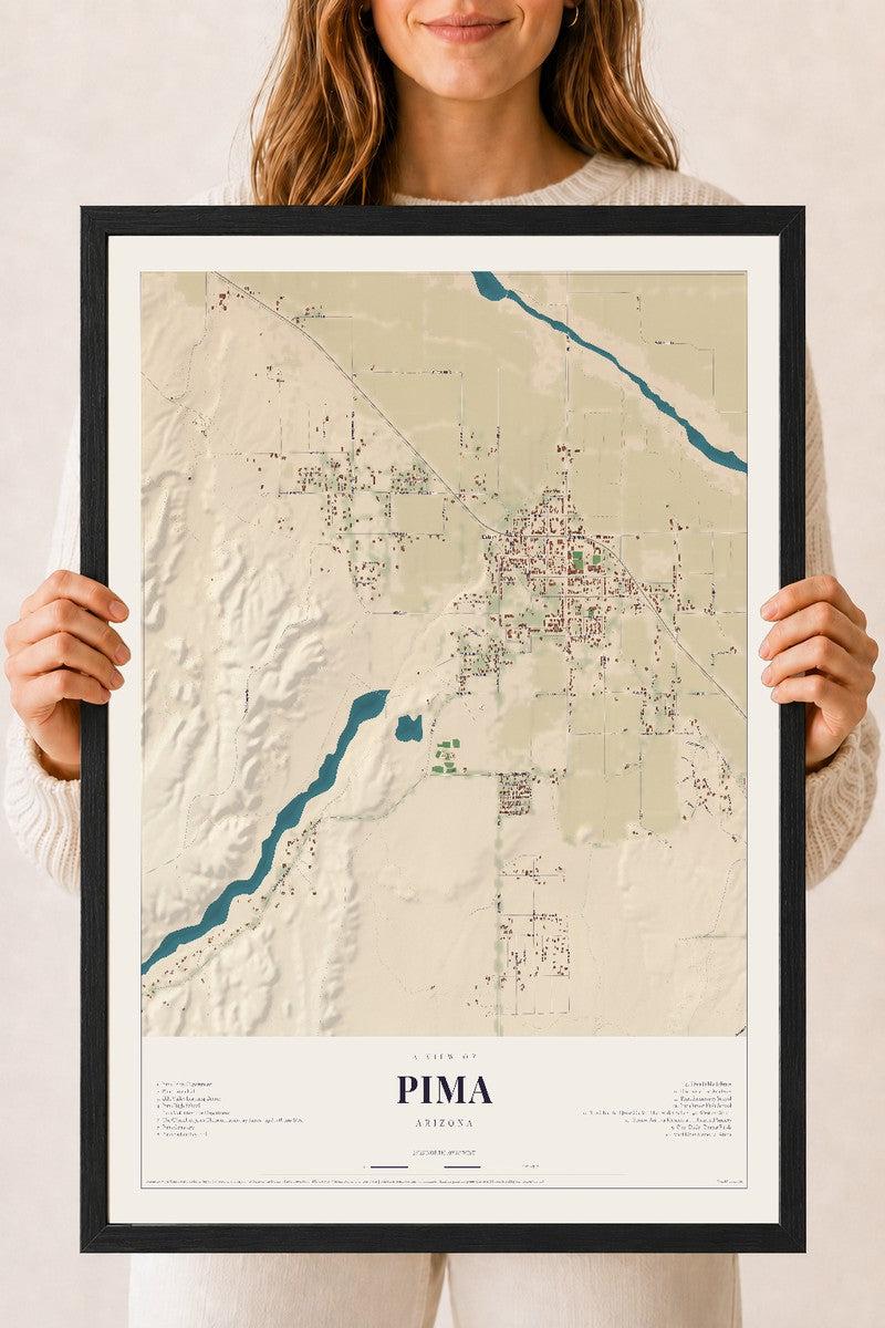 Pima, Arizona map print, 18" x 24", W/ Black Ayous Wood Frame