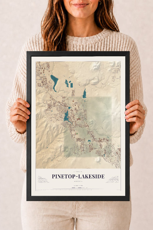 Map of Pinetop-Lakeside, Arizona, 12 x 18 inch print in a black wood frame