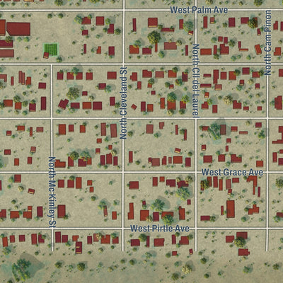 Close-up of the map of Pirtleville, Arizona print showing street and building detail