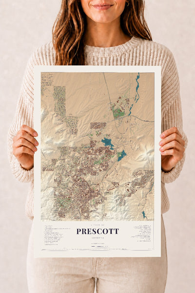 Prescott, Arizona map print, 12" x 18", Archival Matte Print