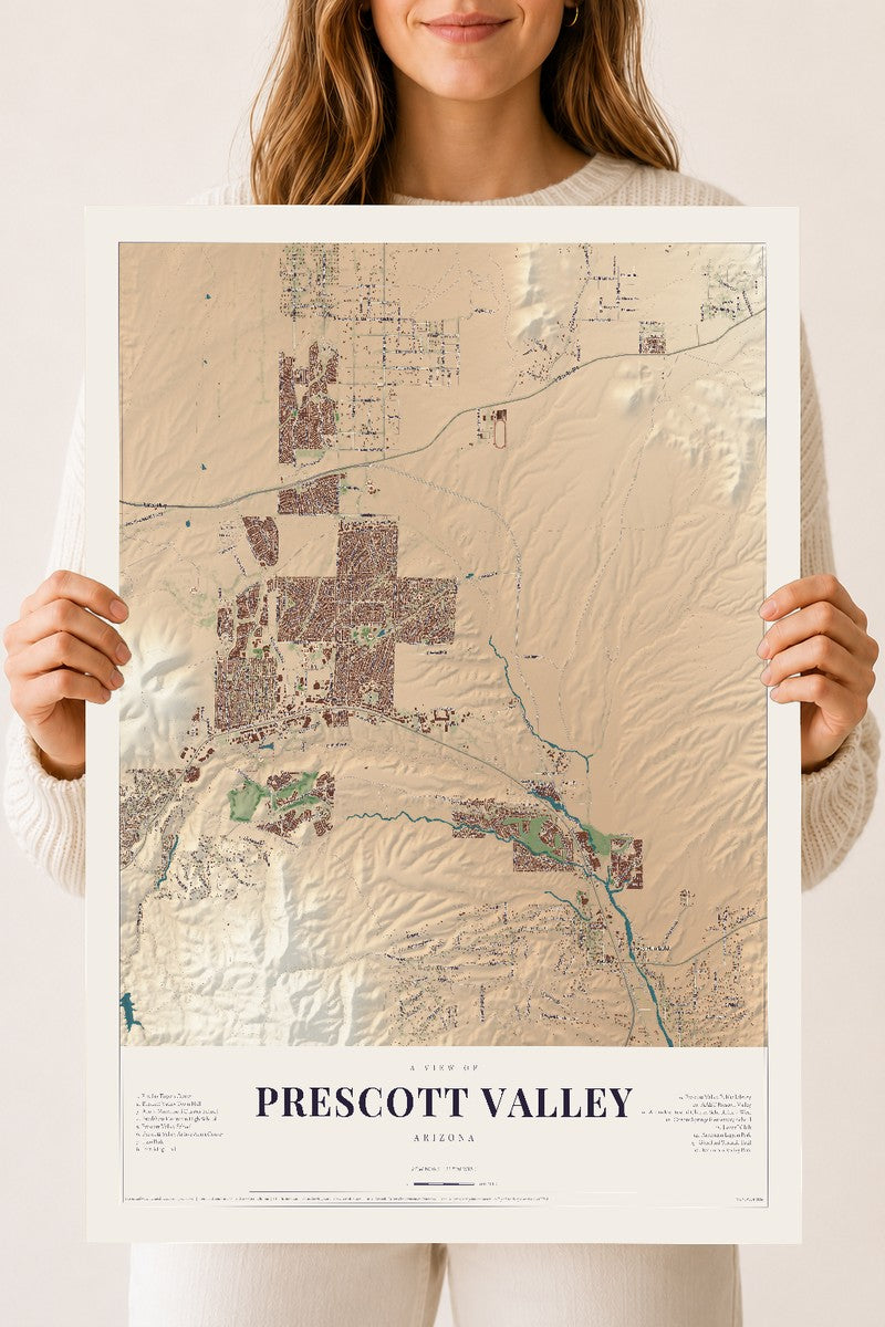 Prescott Valley, Arizona map print, 18" x 24", Archival Matte Print