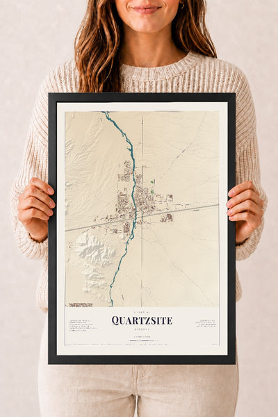 Quartzsite, Arizona map print, 12" x 18", W/ Black Ayous Wood Frame