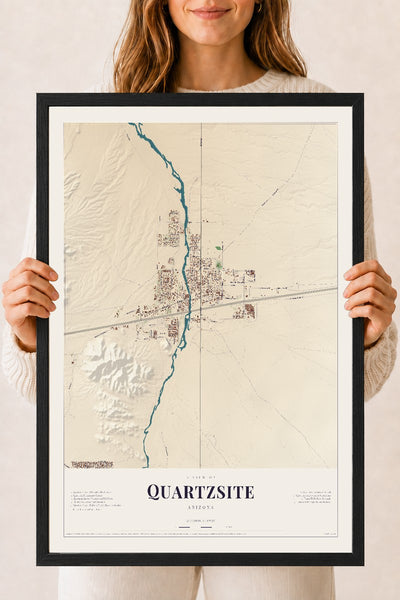 Quartzsite, Arizona map print, 18" x 24", W/ Black Ayous Wood Frame