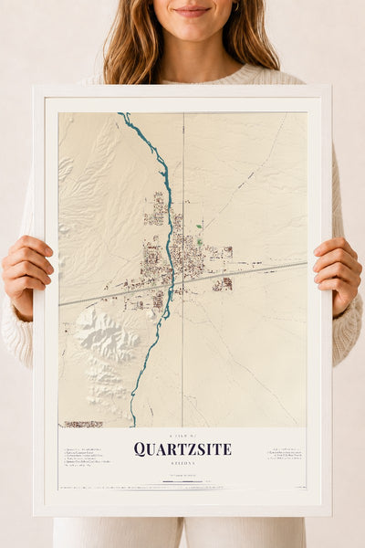 Quartzsite, Arizona map print, 18" x 24", W/ White Ayous Wood Frame