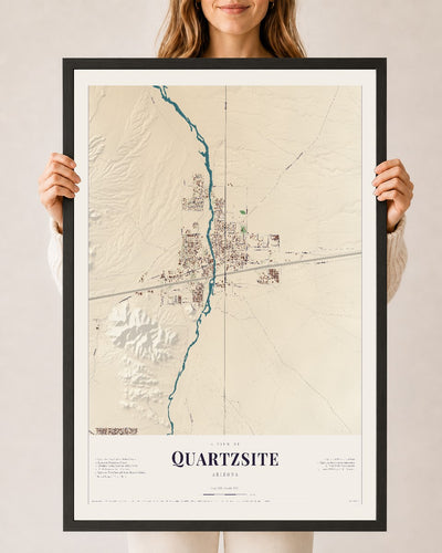 Quartzsite, Arizona map print, 24" x 36", W/ Black Ayous Wood Frame
