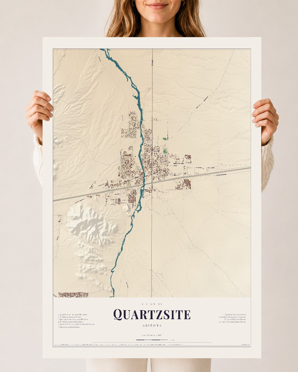 Quartzsite, Arizona map print, 24" x 36", Archival Matte Print
