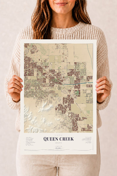 Queen Creek, Arizona map print, 12" x 18", Archival Matte Print