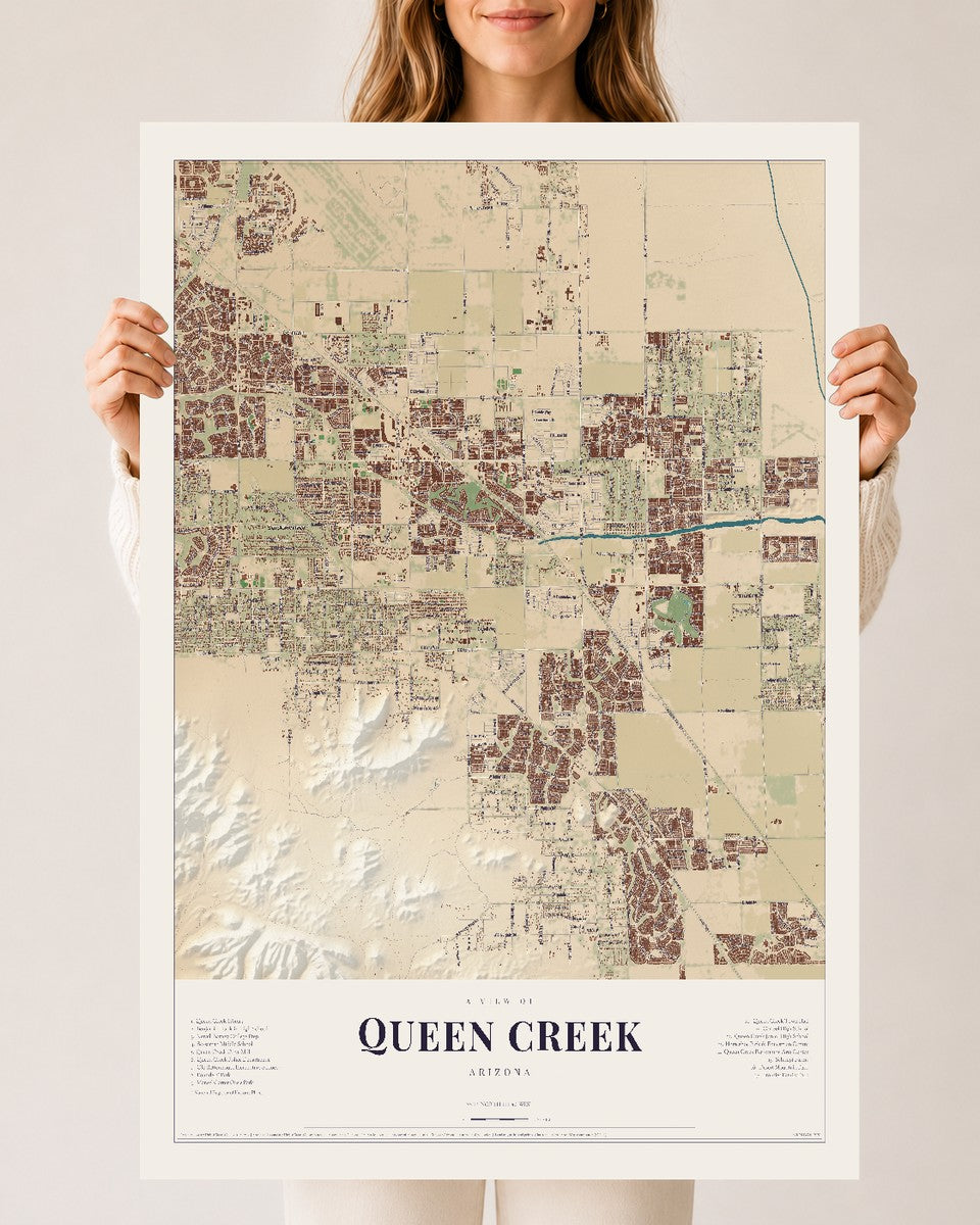 Queen Creek, Arizona map print, 24" x 36", Archival Matte Print