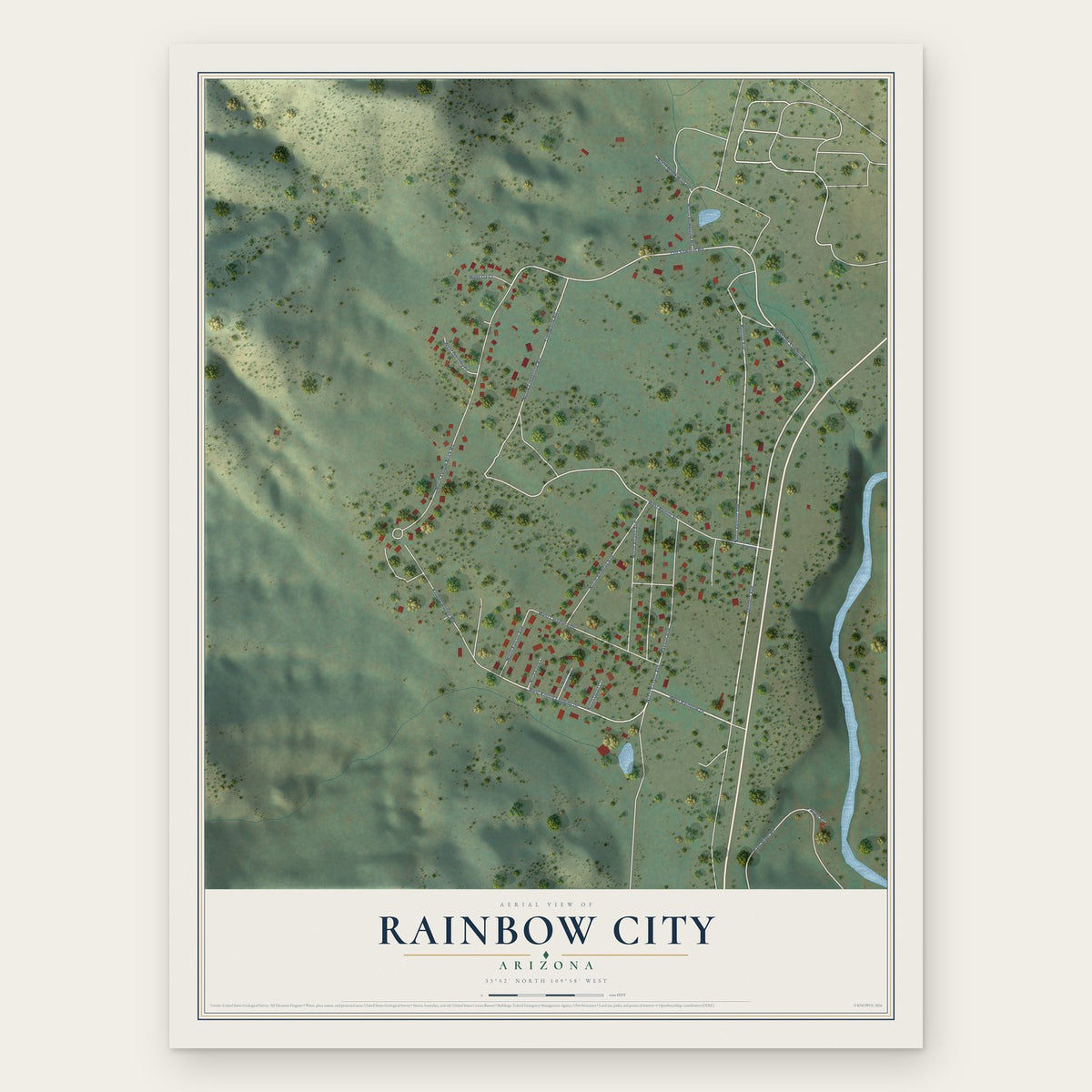 Rainbow City, Arizona map print, the full design