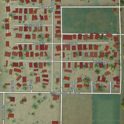 Close-up of the map of Rancho Mesa Verde, Arizona print showing street and building detail