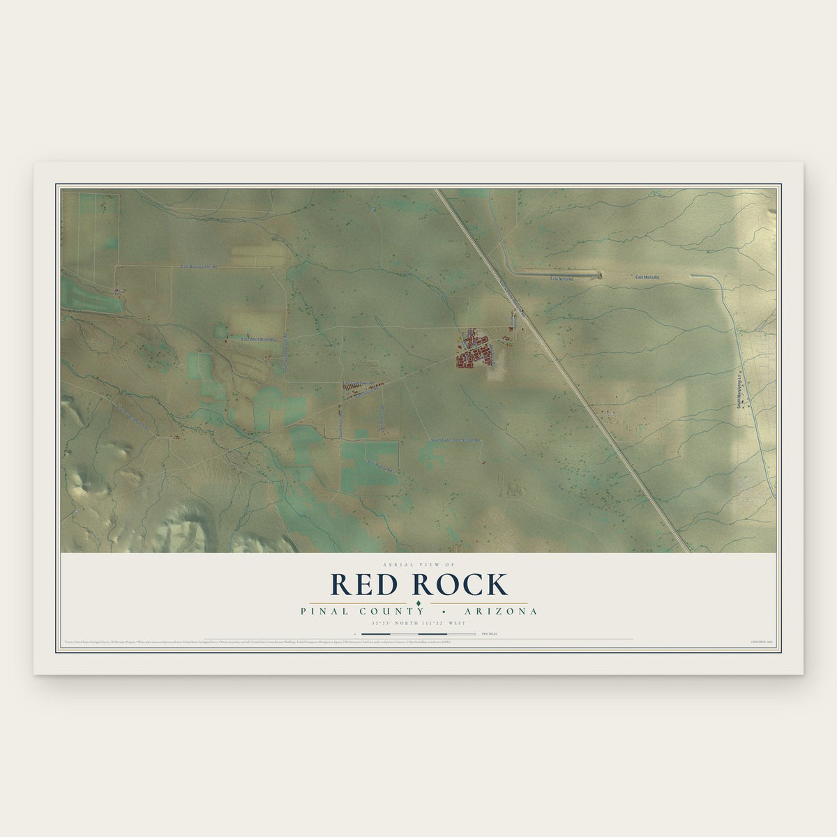 Red Rock, Pinal County, Arizona map print, the full design
