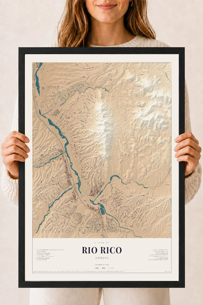 Rio Rico, Arizona map print, 18" x 24", W/ Black Ayous Wood Frame