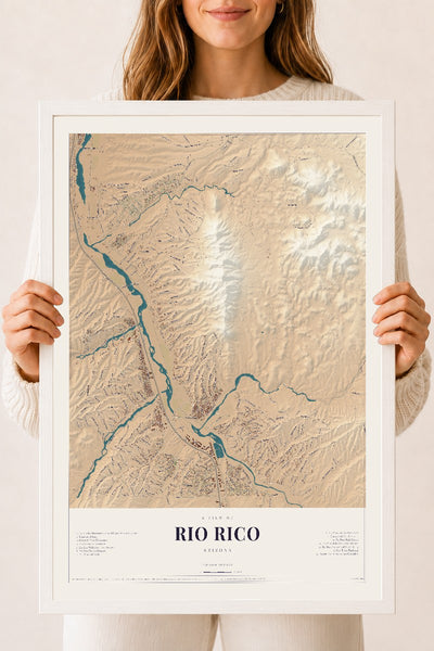 Rio Rico, Arizona map print, 18" x 24", W/ White Ayous Wood Frame