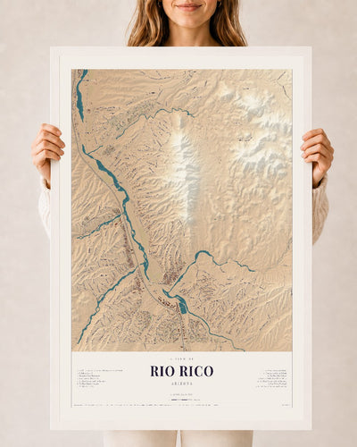 Rio Rico, Arizona map print, 24" x 36", W/ White Ayous Wood Frame