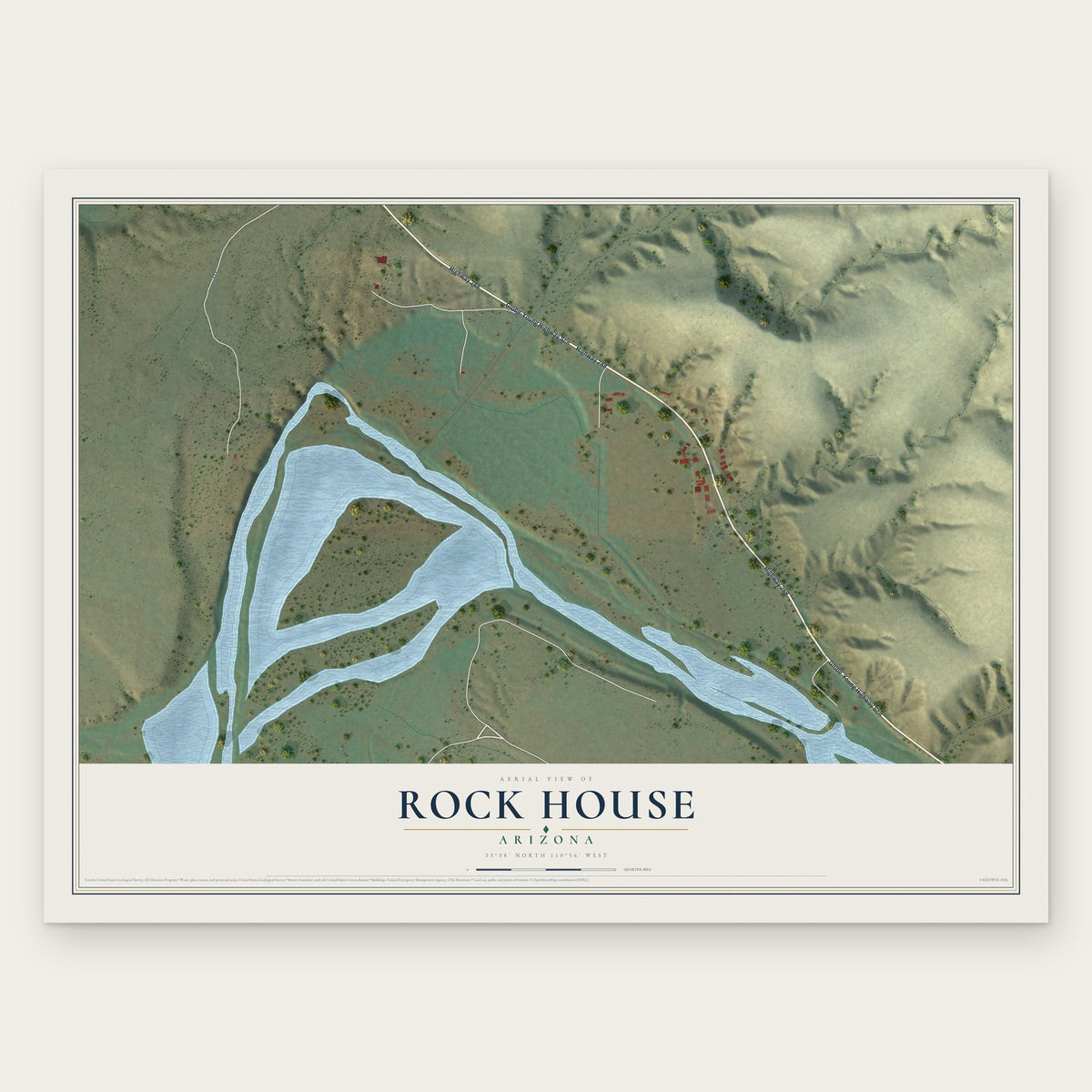 Rock House, Arizona map print, the full design