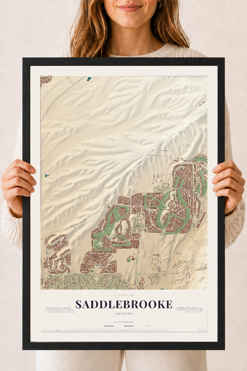 Saddlebrooke, Arizona map print, 18" x 24", W/ Black Ayous Wood Frame