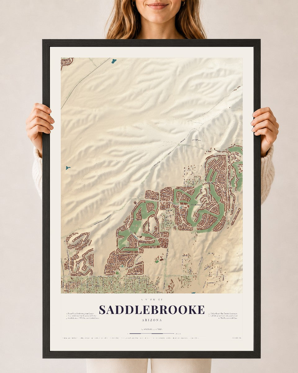 Saddlebrooke, Arizona map print, 24" x 36", W/ Black Ayous Wood Frame