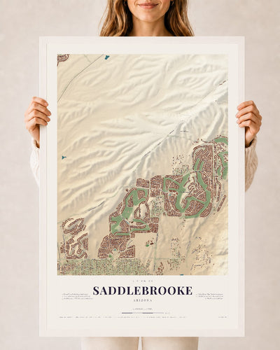 Saddlebrooke, Arizona map print, 24" x 36", W/ White Ayous Wood Frame