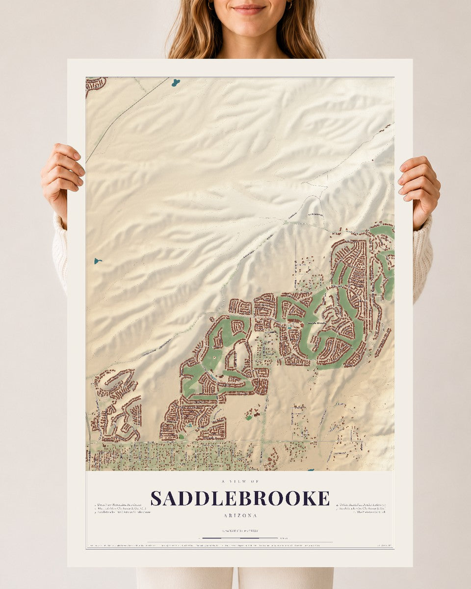Saddlebrooke, Arizona map print, 24" x 36", Archival Matte Print
