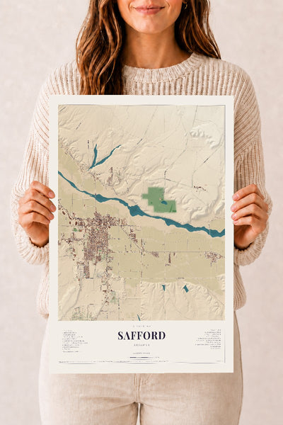 Safford, Arizona map print, 12" x 18", Archival Matte Print