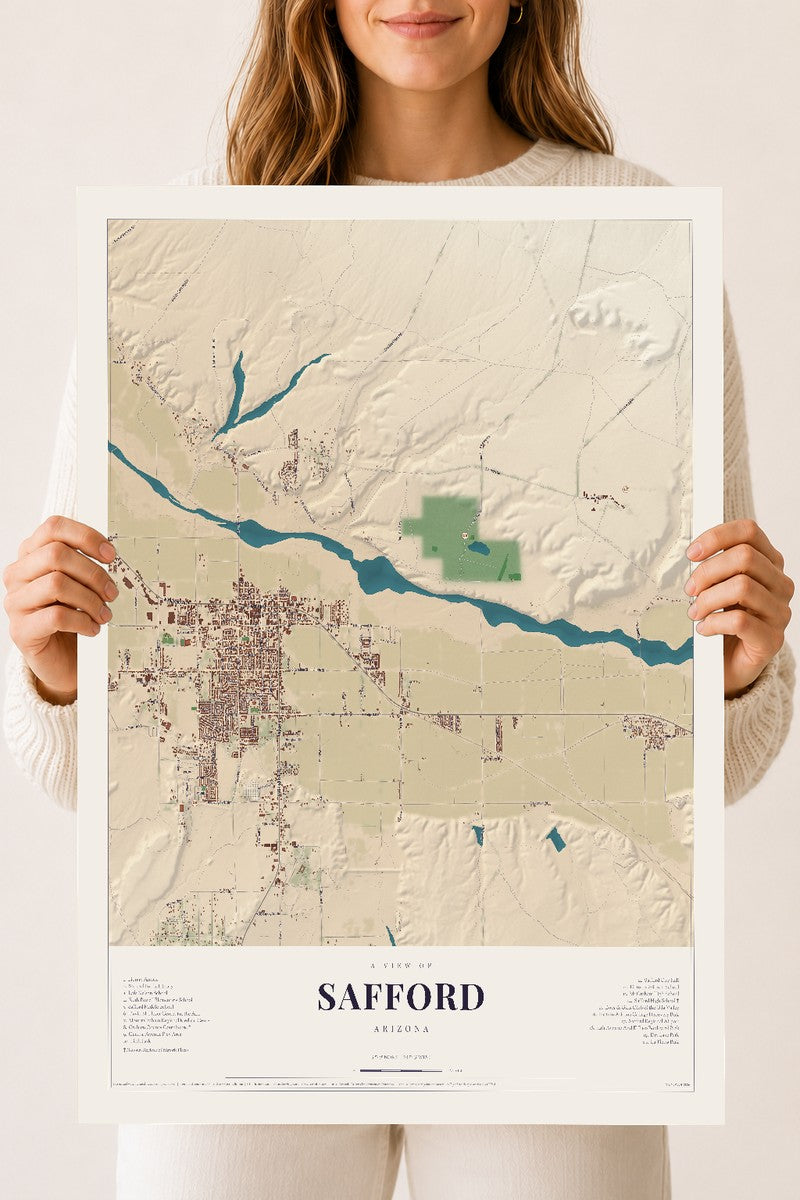 Safford, Arizona map print, 18" x 24", Archival Matte Print