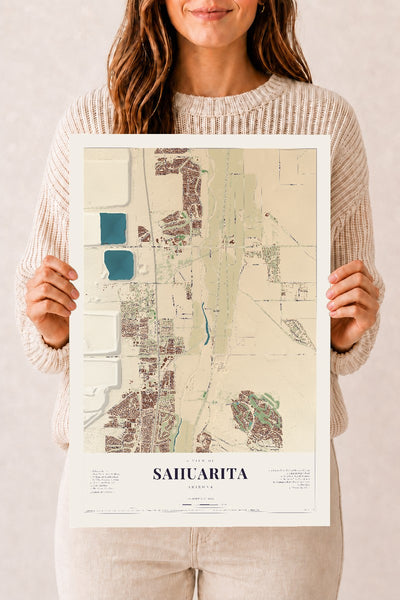 Sahuarita, Arizona map print, 12" x 18", Archival Matte Print
