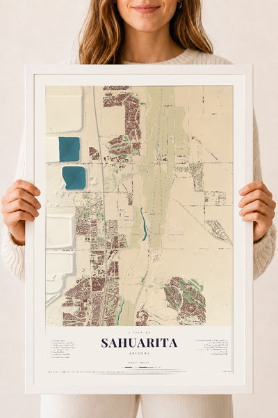 Sahuarita, Arizona map print, 18" x 24", W/ White Ayous Wood Frame