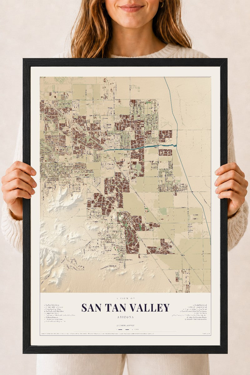 San Tan Valley, Arizona map print, 18" x 24", W/ Black Ayous Wood Frame