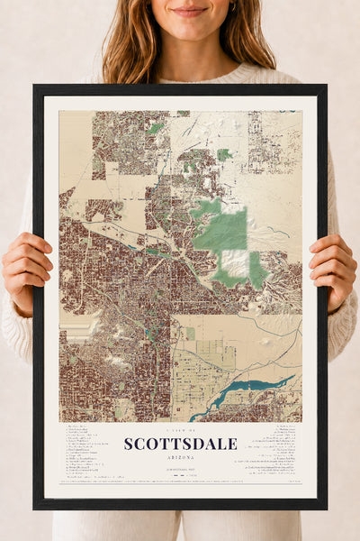 Scottsdale, Arizona map print, 18" x 24", W/ Black Ayous Wood Frame