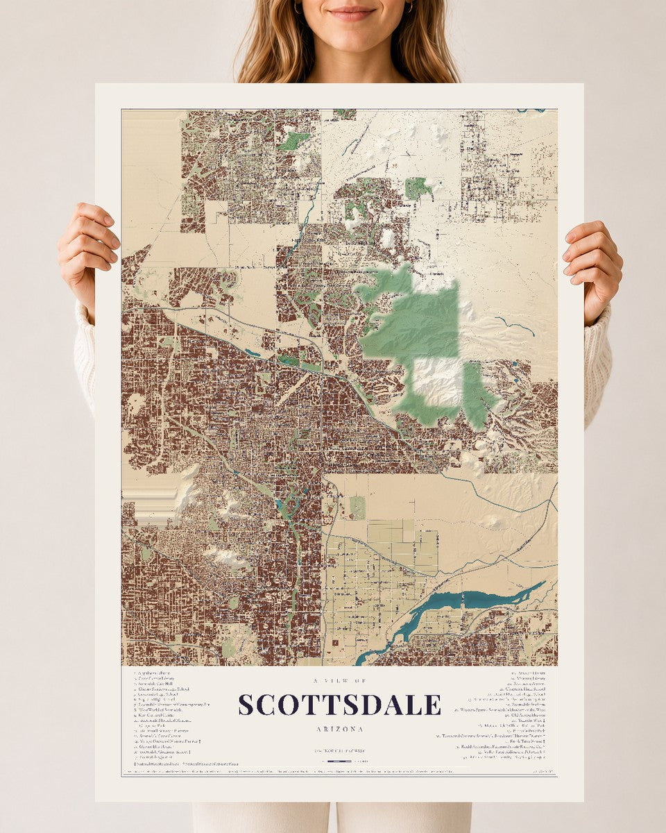 Scottsdale, Arizona map print, 24" x 36", Archival Matte Print