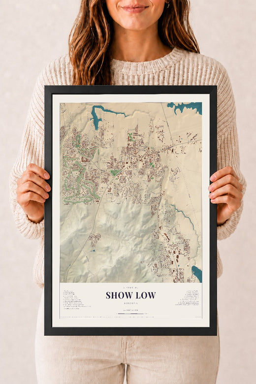 Map of Show Low, Arizona, 12 x 18 inch print in a black wood frame