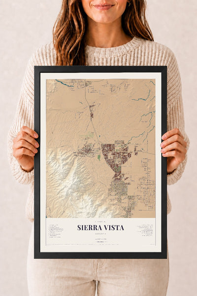 Sierra Vista, Arizona map print, 12" x 18", W/ Black Ayous Wood Frame