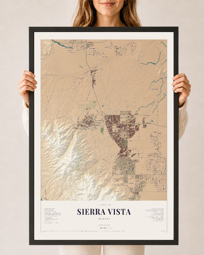 Sierra Vista, Arizona map print, 24" x 36", W/ Black Ayous Wood Frame