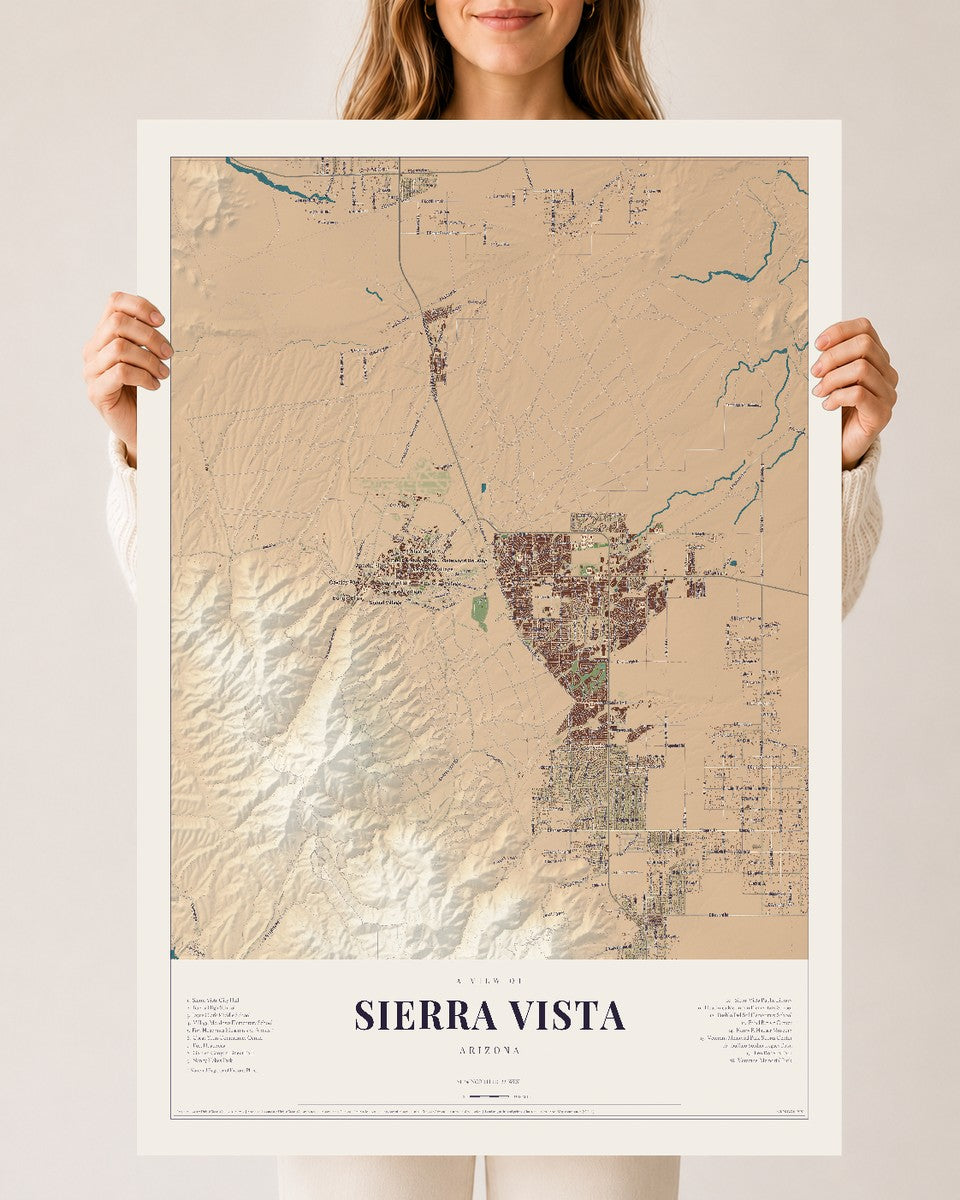Sierra Vista, Arizona map print, 24" x 36", Archival Matte Print