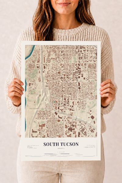 South Tucson, Arizona map print, 12" x 18", Archival Matte Print